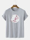 Mens Cherry Blossoms Floral Pattern Crew Neck Short Sleeve Street T-Shirt - Grey
