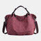 Women Canvas Solid Large Capacity Handbag Crossbody Bag - Purple