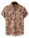 Camisas florais masculinas de linho de algodão - Cáqui