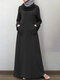 Solid Color Pockets Long Sleeve Casual Maxi Muslim Dress - Black