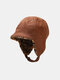 Unisex Suede Solid Color Inside Leopard Print Plush Vintage Ear Protection Windproof Warmth Trapper Hat - Brown
