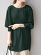 Женская однотонная блузка с длинным рукавом Шея с высоким и низким подолом - Темно-зеленый