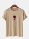 Camiseta masculina Rose Graphics 100% algodão casual de manga curta - Cáqui