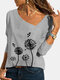 Calico Printed Long Sleeve Asymmetrical T-shirt For Women - Gray