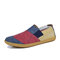 Men Canvas Color Blocking Soft Sole Slip On Casual Shoes - Red