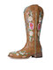 Plus Size Women Casual Retro Flowers Embroidery Comfy Square-toe Cowboy Boots - Brown