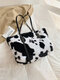 Women Plush Fashion Leopard Zebra Large Capacity Winter Handbag Tote - Cow