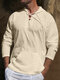 Mens Solid Lace-Up Kangaroo Pocket Long Sleeve Hooded T-Shirts - Apricot