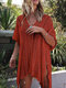 Solid Color Knitting Hollow Loose Beach Blouse - Brick Red