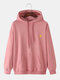 Mens Cotton Solid Color Embroidered Loose Casual Drawstring Hoodies - Pink