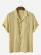 Mens Wrinkle Jacquard Revere Collar Texture Basics Short Sleeve Shirt - Yellow