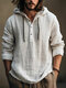 Mens Solid Quarter Button Cotton Casual Drawstring Hoodies - White