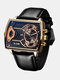 7 Colors Genuine Leather Alloy Men Vintage Watch Multiple Time Zone Pointer Calendar Rectangle Quartz Watch - #03