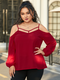 Solid Color Off Shoulder Plus Size Casual Blouse - Red
