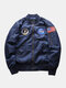 Mens American Flag Applique Baseball Collar Zip-Up Jackets With Multi Pockets - Blue