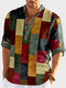 Mens Color Block Print Half Button Long Sleeve Henley Shirts - Multi Color