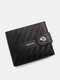 Men Artificial Leather Vintage Embrossed Design Brief Short Wallet Magnet Button Interior Zipper Pocket Slim Purse - Dark Brown