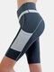 Frauen Patchwork Biker Shorts mit hoher Taille und Tasche Sportboden - Grau