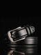 Men Second Layer Cowhide Solid Color Alloy Pin Buckle Casual Business Belt - Black