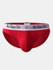 Men Plain Logo Waistband Pouch Briefs Low Waist Breathable Underwear - Red