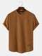 Mens Solid Color Applique Crew Neck Knitted Short Sleeve T-Shirts - Coffee