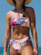 Women Tropical Leaf Graphic Padded Strapless Sexy Soft Breathable Bikinis Swimwear - Pink