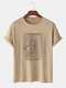 Mens Funny Figure Line Print 100% Cotton Short Sleeve T-Shirt - Khaki