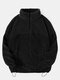 Mens Fleece Plush Corduroy Patchwork Drawstring Hem Casual Jacket - Black