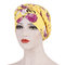 Nouveau foulard en soie imprimée soie foulard musulman chapeau bonnet de tissu de fleurs bonnet court peut être caché - Jaune