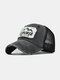 Unisex Washed Distressed Cotton Mesh Patchwork Letter Embroidery Patch Broken Hole Breathable Sunscreen Baseball Cap - Black