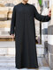Mens Muslim Solid Long Sleeve Stand Collar Robes - Black