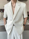 Blazer casual suelto de media manga con solapa sólida para hombre - Blanco