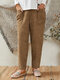 Corduroy Solid Color Pockets Elastic Waist Casual Pants For Women - Khaki