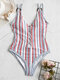 Women Swimsuits Striped Open Back String Sexy One Piece - Striped