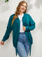 Plus Size Solid Color Open Front Drawstring Hem Hooded Stretch Jacket - Lake Blue