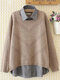 Solid Color Fake Two Piece Long Sleeve Sweater For Women - Khaki