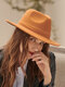 Women Woolen Solid Color Webbing Decoration Vintage Breathable Top Hat Fedora Hat - Brown