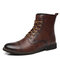Men Retro Handmade Tight Stitched Cap Toe Leather Formal Dress Boots - Dark Brown