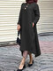 Asymmetrical Solid Color Long Sleeve Plus Size Dress with Pockets - Black