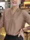 Solid Long Sleeve V-neck Blouse For Women - Khaki