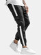 Mens Side Stripe Flap Pocket Drawstring Waist Casual Cuffed Cargo Pants - Black