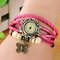 Vintage Quartz Wristwatch Butterfly Pendant Beaded Leather Multilayer Watch Ethnic Jewelry for Women - Rose Red