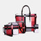 Women PU Leather 4PCS Colorblock Patchwork Handbag Crossbody Bag Purse - Red