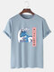 Mens Ukiyo Wave Graphic Print 100% Cotton O-Neck Short Sleeve T-Shirt - Blue