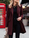 Solid Long Sleeve Buttton Lapel Midi Coat For Women - Wine Red