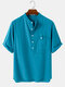 Mens Designer Pocket Simple Solid 100% Cotton Casual Henley Shirts - Lake Blue