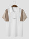 Mens Embroidered Patchwork Half Zip Short Sleeve Golf Shirts - White