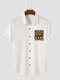 Mens Vintage Geometric Pocket Print Button Up Short Sleeve Shirts - White