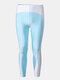 Men Reflective Sports Underpants Nylon Slim Patchwork Color Block Workout Running Pants - Light Blue