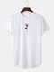 Camisetas masculinas com estampa floral alta-baixa esportiva de manga curta - Branco